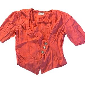 Vintage Michael Blair Coral Button-Front Blouse – Short Sleeve Retro Top